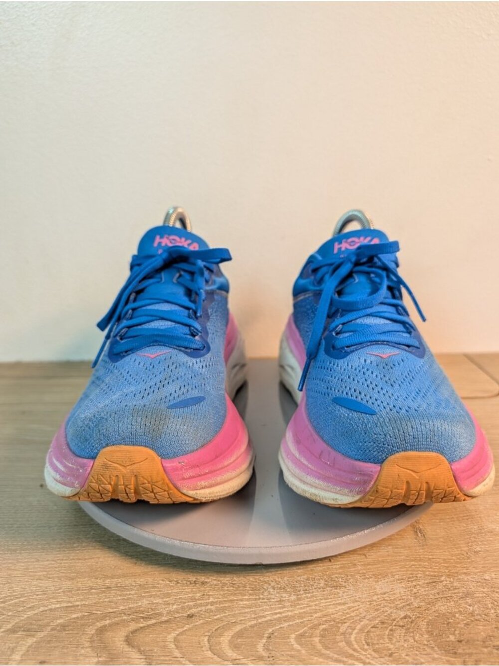 Hoka One One Bondi 8 Women 8.5 B Blue Pink White Running Shoes Comfort Sneaker - Picture 2 of 11